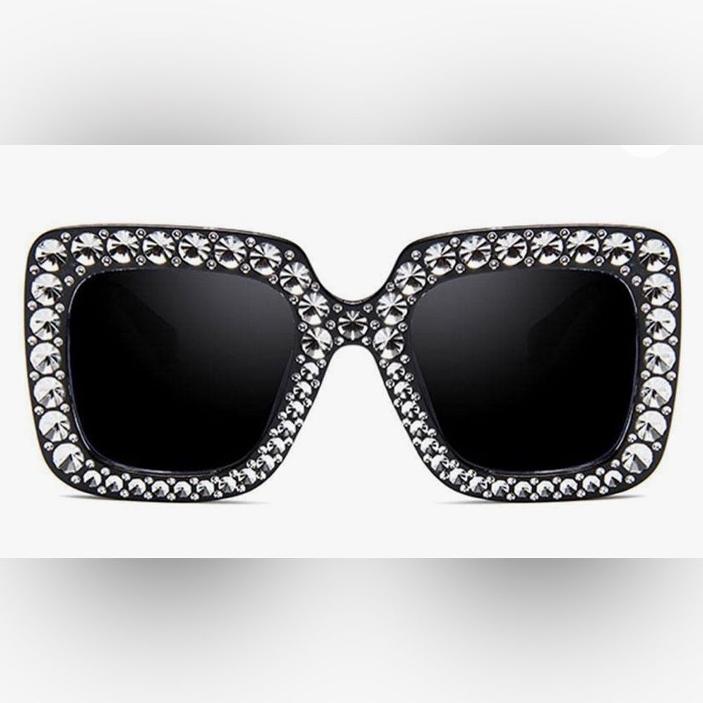 Fashion Imitation Diamonds Cat Ear Square Classic Vintage Sunglasses